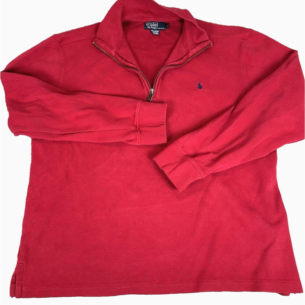 Polo Ralph Lauren 1/4 Zip Sweater Mens Large Red Cotton Soft Pullover Pony Logo